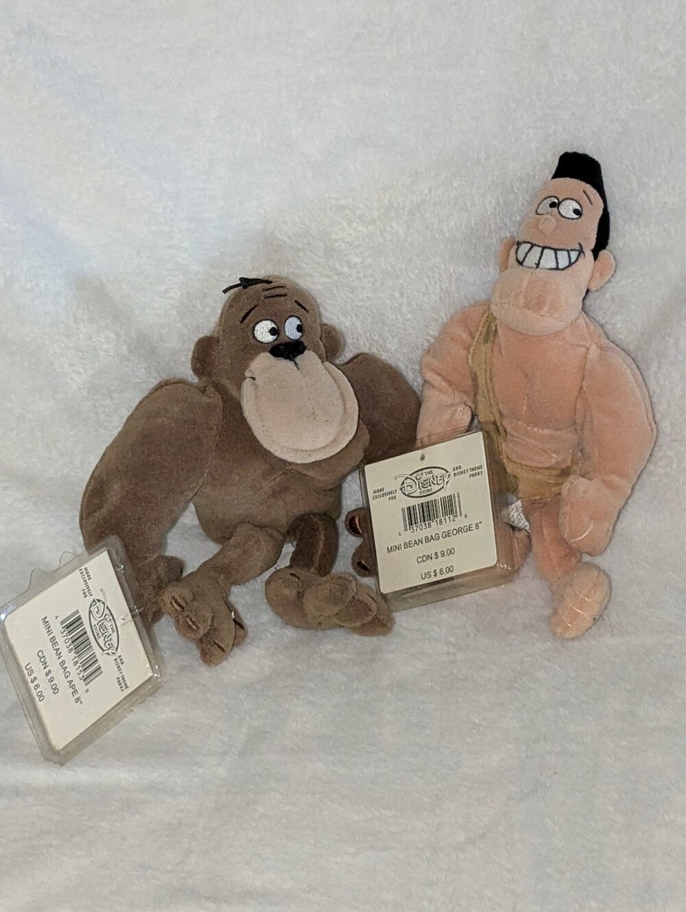 Vintage Disney Store George of the Jungle & Ape Mini Bean Bag Plush Set NWT